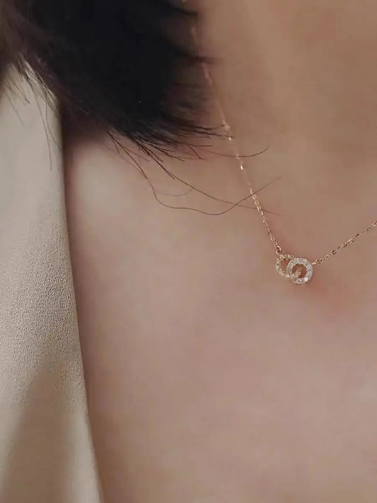 925 Sterling Silver Necklace 14K Yellow Gold Plated Double Cross Circles of Clear Cubic Zirconia Choker for Women Party - Floq & Raman