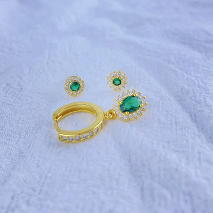 925 Sterling Silver Green Crystal CZ Hoop Earrings for Women | 2023 Luxury Gold Small Huggie Earrings | Fashion Piercing Jewelry - Floq & Raman