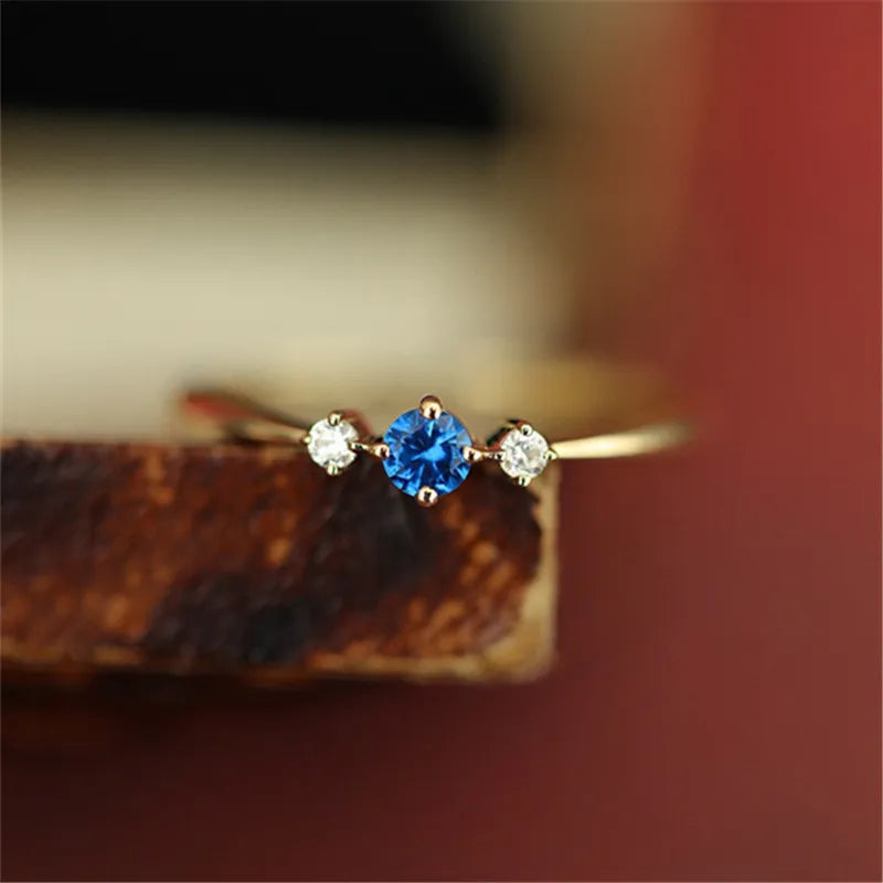 14K Gold-Plated 925 Sterling Silver Blue Zircon Ring for Women – Elegant Japanese-Inspired Light Luxury Party Jewelry - Floq & Raman