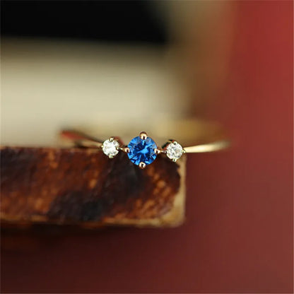 14K Gold-Plated 925 Sterling Silver Blue Zircon Ring for Women – Elegant Japanese-Inspired Light Luxury Party Jewelry - Floq & Raman