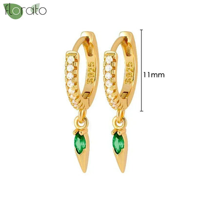 925 Sterling Silver Green Crystal CZ Hoop Earrings for Women | 2023 Luxury Gold Small Huggie Earrings | Fashion Piercing Jewelry - Floq & Raman