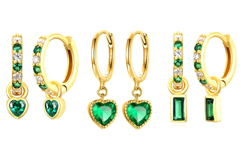 925 Sterling Silver Green Crystal CZ Hoop Earrings for Women | 2023 Luxury Gold Small Huggie Earrings | Fashion Piercing Jewelry - Floq & Raman