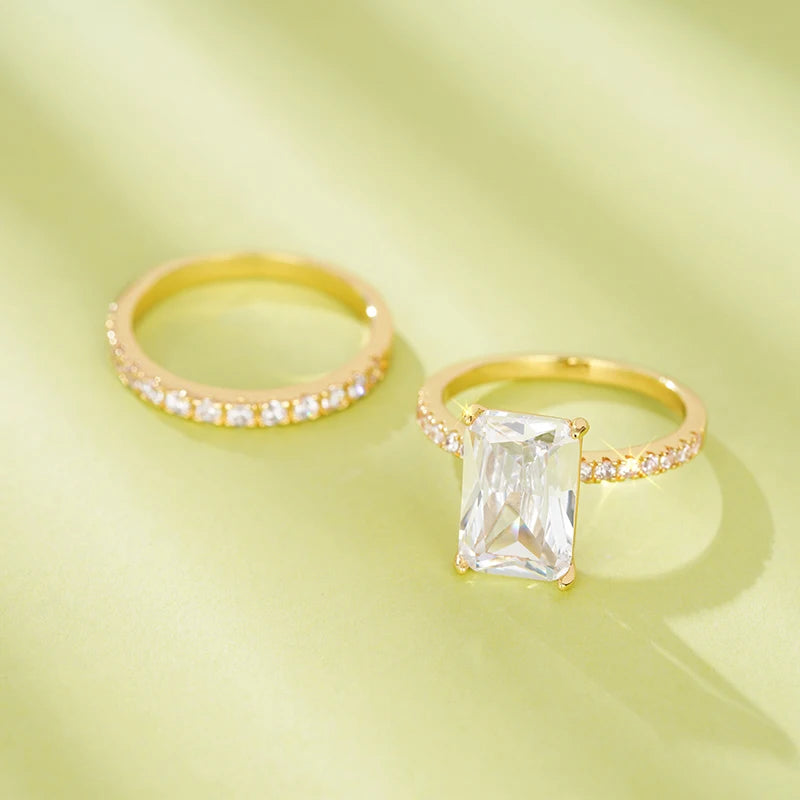 Huitan Cubic Zirconia Rectangular Ring Set for Women – Luxury Engagement Wedding Band, Trendy Bridal Jewelry - Floq & Raman