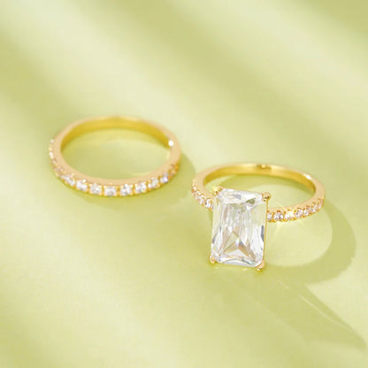 Huitan Cubic Zirconia Rectangular Ring Set for Women – Luxury Engagement Wedding Band, Trendy Bridal Jewelry - Floq & Raman