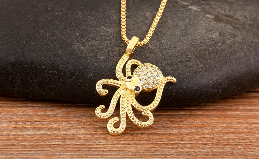 Trendy Cool Style Octopus Shape Charm Pendant Necklace For Female Male Copper Inlaid Zircon Jewelry Daily Party Gifts - Floq & Raman