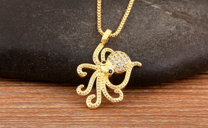 Trendy Cool Style Octopus Shape Charm Pendant Necklace For Female Male Copper Inlaid Zircon Jewelry Daily Party Gifts - Floq & Raman