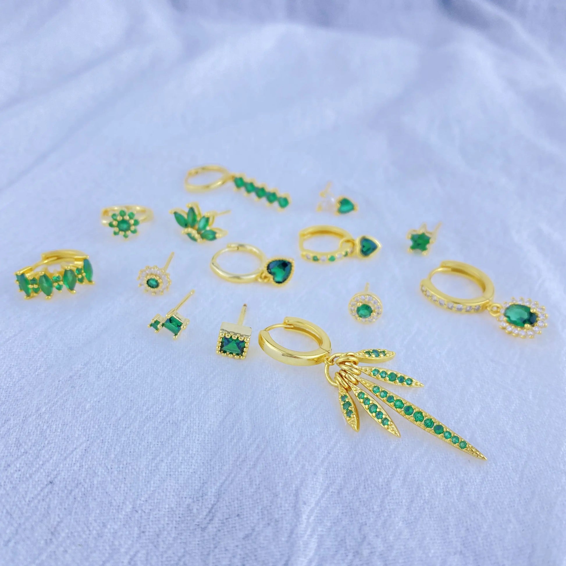 925 Sterling Silver Green Crystal CZ Hoop Earrings for Women | 2023 Luxury Gold Small Huggie Earrings | Fashion Piercing Jewelry - Floq & Raman