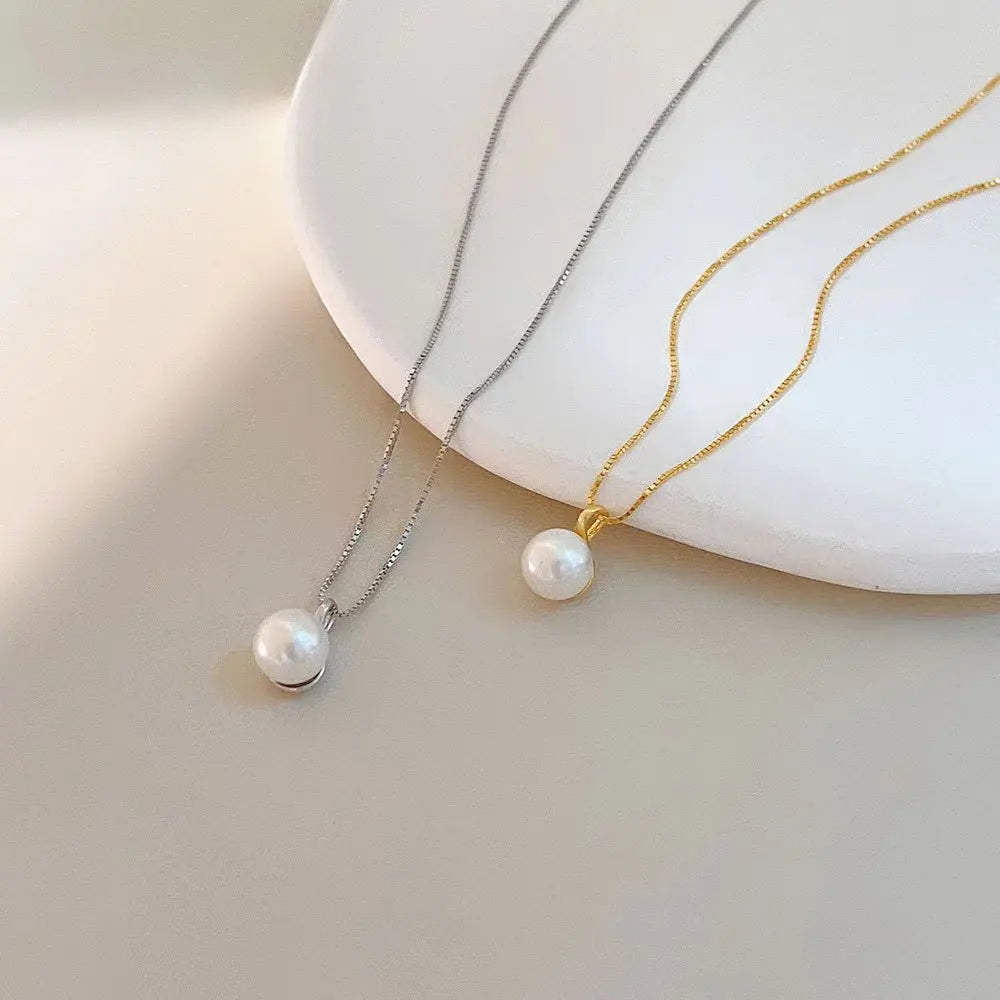 Pearl Pendant Necklaces for Women Temperament Clavicle Box Chain Choker 14K Gold Plated Jewelry - Floq & Raman