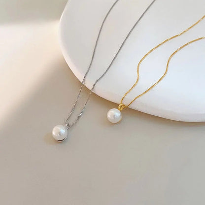 Pearl Pendant Necklaces for Women Temperament Clavicle Box Chain Choker 14K Gold Plated Jewelry - Floq & Raman