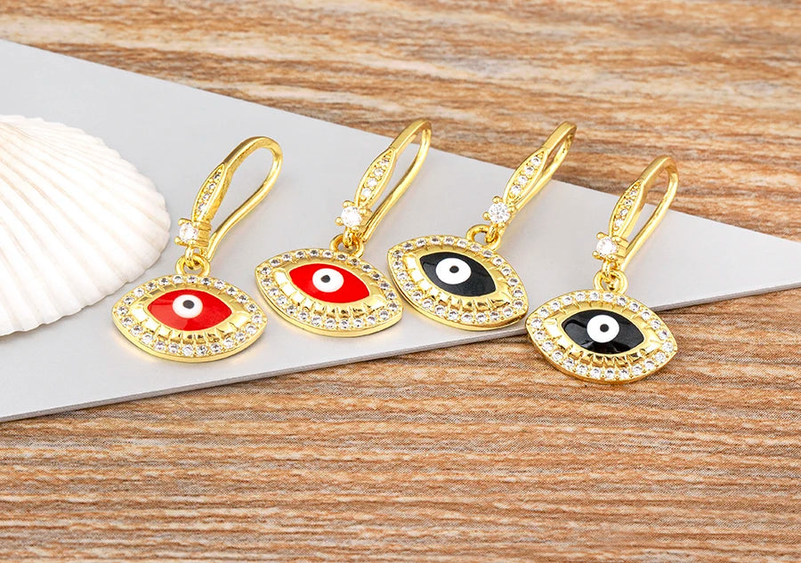 Nidin New Turkish Amulet Evil Eye Drop Earrings 4 Colors Lucky Charm Dangle Ear Hook Jewelry Birthday Wedding Gift Wholesale - Floq & Raman