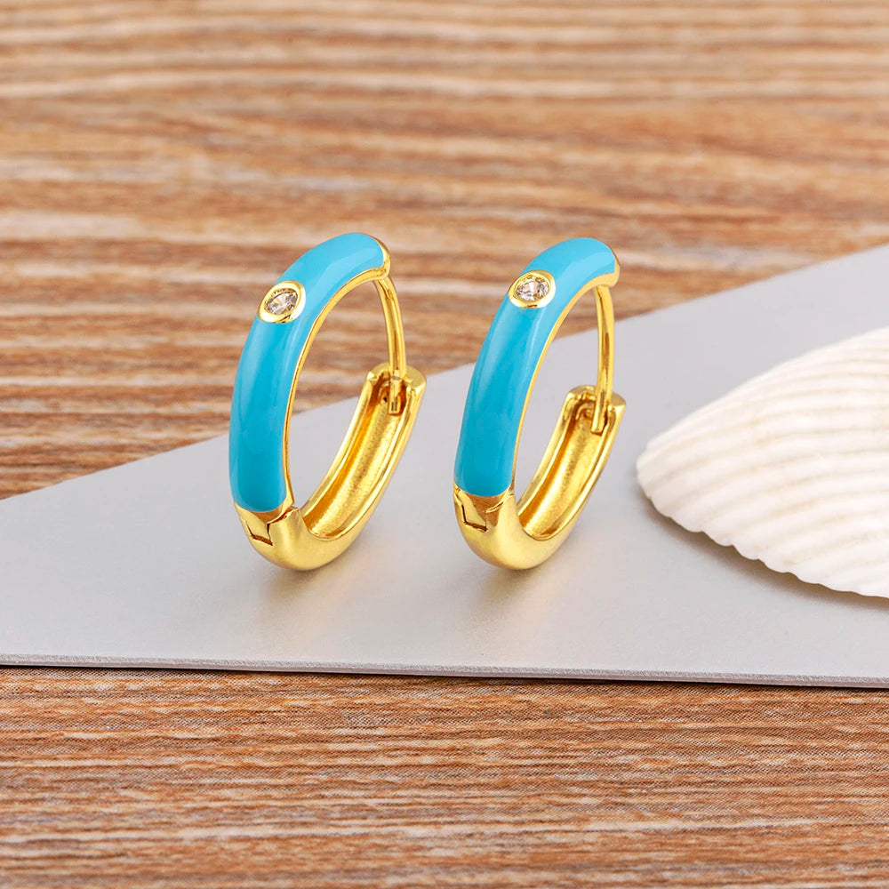 New Minimalist Candy Colors Enamel Round Hoop Earrings for Women Zircon Piercing Cartilage Huggie Ear Jewelry Wedding Gift - Floq & Raman