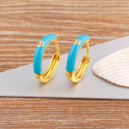 New Minimalist Candy Colors Enamel Round Hoop Earrings for Women Zircon Piercing Cartilage Huggie Ear Jewelry Wedding Gift - Floq & Raman