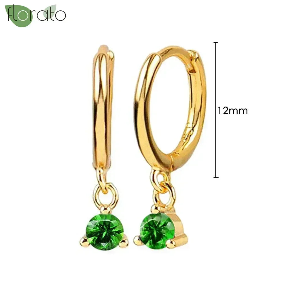 925 Sterling Silver Green Crystal CZ Hoop Earrings for Women | 2023 Luxury Gold Small Huggie Earrings | Fashion Piercing Jewelry - Floq & Raman