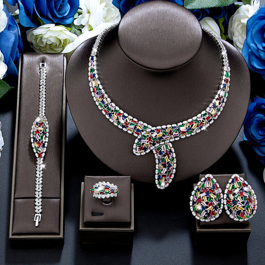 2024 Bridal Jewelry Set – 4-Piece Cubic Zirconia Necklace, Earrings, Ring & Bracelet for Women - Floq & Raman
