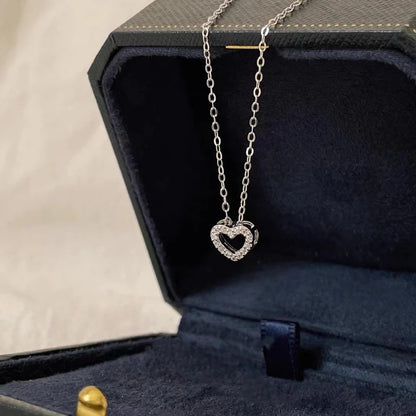 100% 925 Sterling Silver Simple Zircon Heart Pendant Clavicle Chain Necklace Women Classic Fashion 14k Gold Plating Jewelry - Floq & Raman