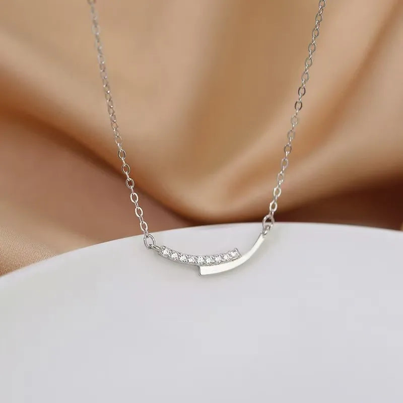 925 Sterling Silver 14K Gold Necklace Simple Glossy Flashing Diamond Arc Clavicle Chain Woman Simple Gift Temperament Jewelry - Floq & Raman
