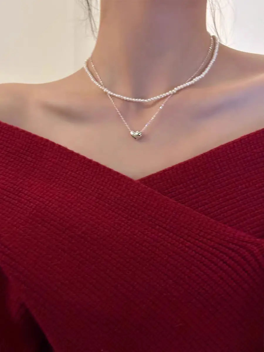 925 Sterling Silver Glossy Heart Pendant Plated 14K Gold Necklace Women Fashion Temperament Anniversary Jewelry - Floq & Raman