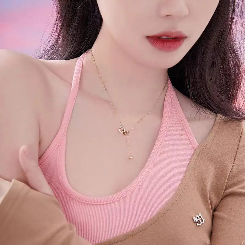 S925 sterling silver necklace double ring ring buckle tassel High sense affordable luxury fashion sweater chain - Floq & Raman