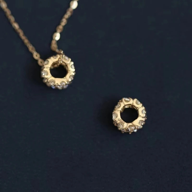 925 Sterling Silver Necklace for Women with Zirconia Transfer Beads 14K Gold Plated Cylindrical Pendant Jewelry AccessoryL - Floq & Raman