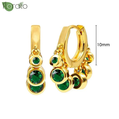 925 Sterling Silver Green Crystal CZ Hoop Earrings for Women | 2023 Luxury Gold Small Huggie Earrings | Fashion Piercing Jewelry - Floq & Raman