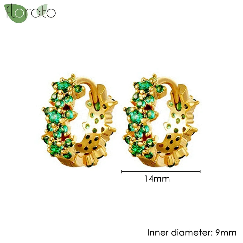 925 Sterling Silver Green Crystal CZ Hoop Earrings for Women | 2023 Luxury Gold Small Huggie Earrings | Fashion Piercing Jewelry - Floq & Raman