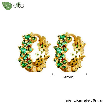 925 Sterling Silver Green Crystal CZ Hoop Earrings for Women | 2023 Luxury Gold Small Huggie Earrings | Fashion Piercing Jewelry - Floq & Raman