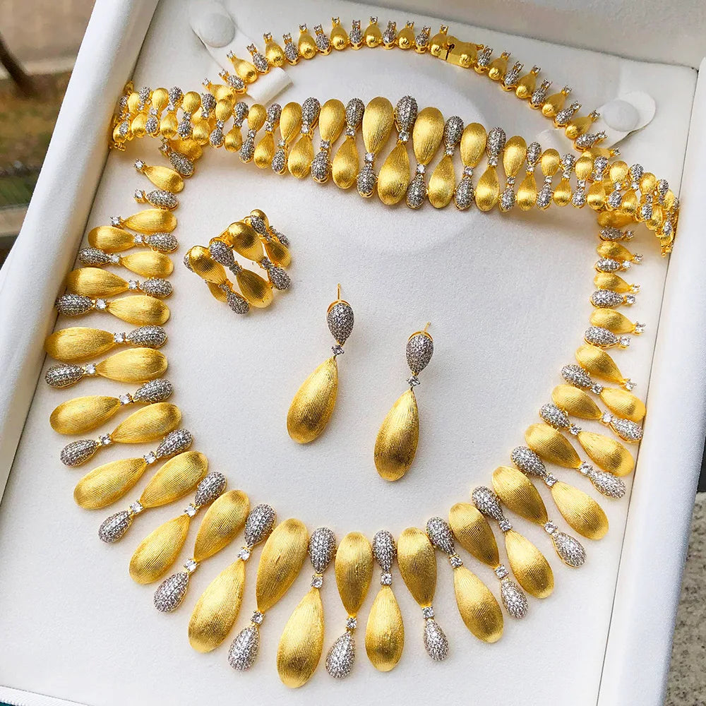 Luxury 4-Piece Knot & Ball African Jewelry Set for Women | Wedding, CZ Cubic Zirconia, Indian & Dubai Bridal Jewelry - Floq & Raman