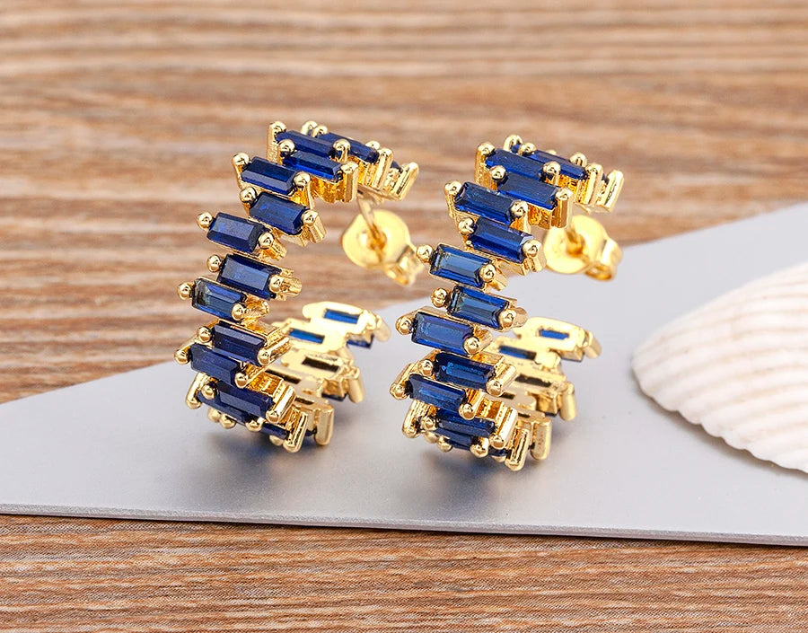 Fashion New Arrival Multicolor Gold Plated Earrings for Women Cubic Zirconia Wedding Female Jewelry Girl Friendship Gifts - Floq & Raman
