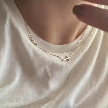 Ladies Cross Necklace S925 Sterling Silver Geometric Collar Chain Exquisite and Small Foldable Necklace Wedding Jewelry - Floq & Raman
