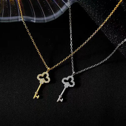 Light Luxury 925 Sterling Silver Plated 14K Gold Zircon Key Pendant Choker Necklace Female Cute Temperament Fine Jewelry - Floq & Raman
