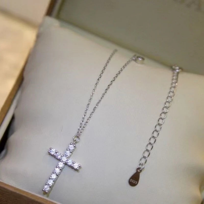 925 sterling silver cross necklace with 14k gold plated simple mini pendant clavicle chain versatile 2025 new style - Floq & Raman