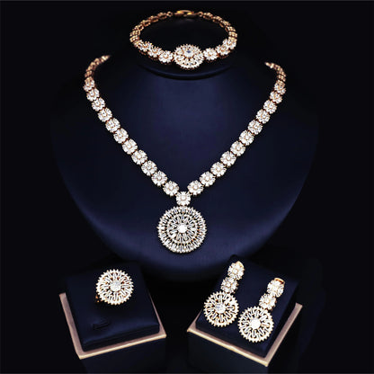 Elegant 4-Piece Wedding Jewelry Set for Women | African Zirconia Round Necklace, Bracelet, Earrings & Ring Bridal Set - Floq & Raman