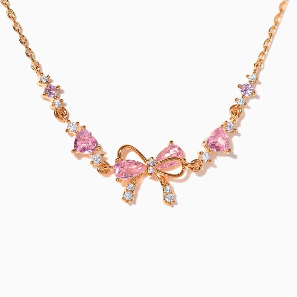 LATS Y2K Exquisite Sweet Pink Zircon Bowknot Love Heart Chain Bracelet for Women Girls Party Birthday Jewelry Gift Accessories - Floq & Raman