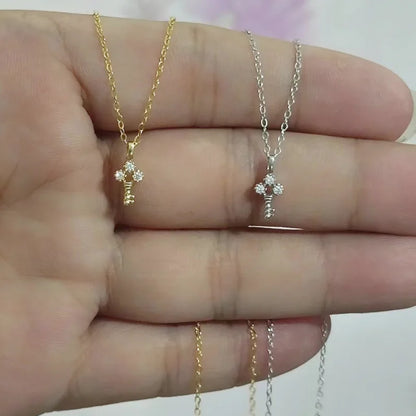 100% S925 Sterling Silver Plating 14K Gold Necklace for Women Zircon Key light luxury Mini Clavicle Chain - Floq & Raman