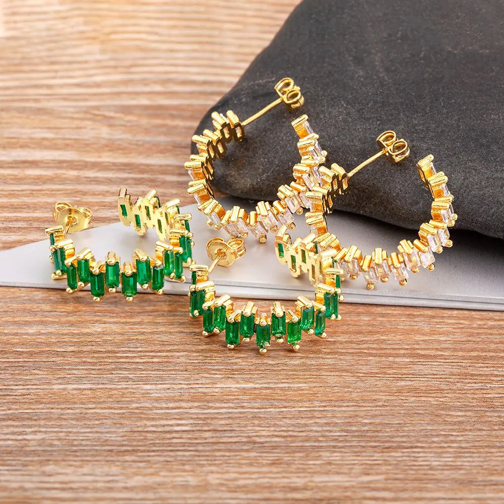 Fashion New Arrival Multicolor Gold Plated Earrings for Women Cubic Zirconia Wedding Female Jewelry Girl Friendship Gifts - Floq & Raman