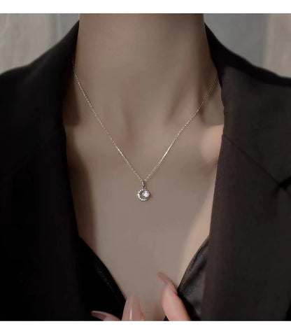 925 Sterling Silver Fashion Simple Crescent Crystal Moon Pendant Necklace Women Shiny High-end Wedding Jewelry Accessories - Floq & Raman