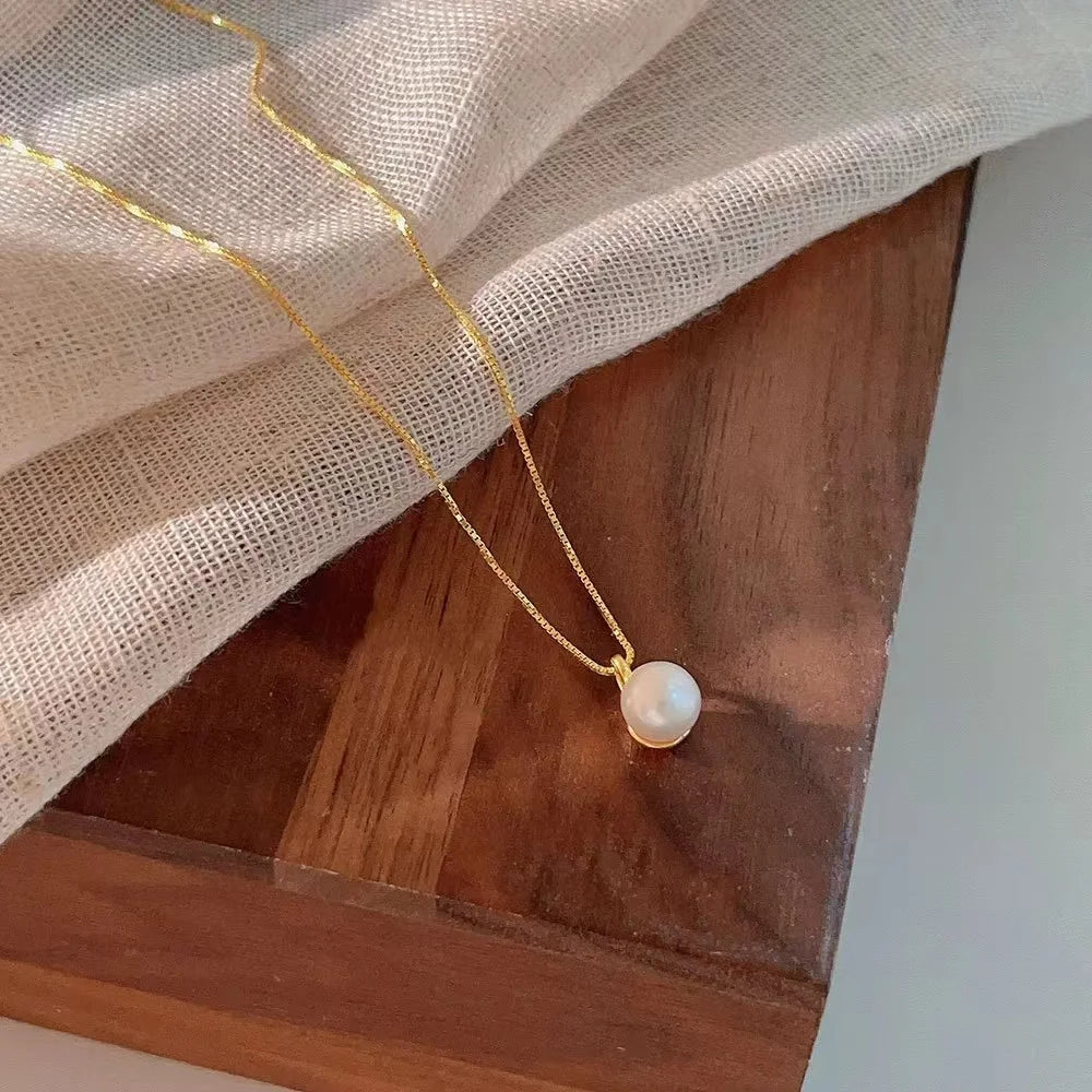 Pearl Pendant Necklaces for Women Temperament Clavicle Box Chain Choker 14K Gold Plated Jewelry - Floq & Raman