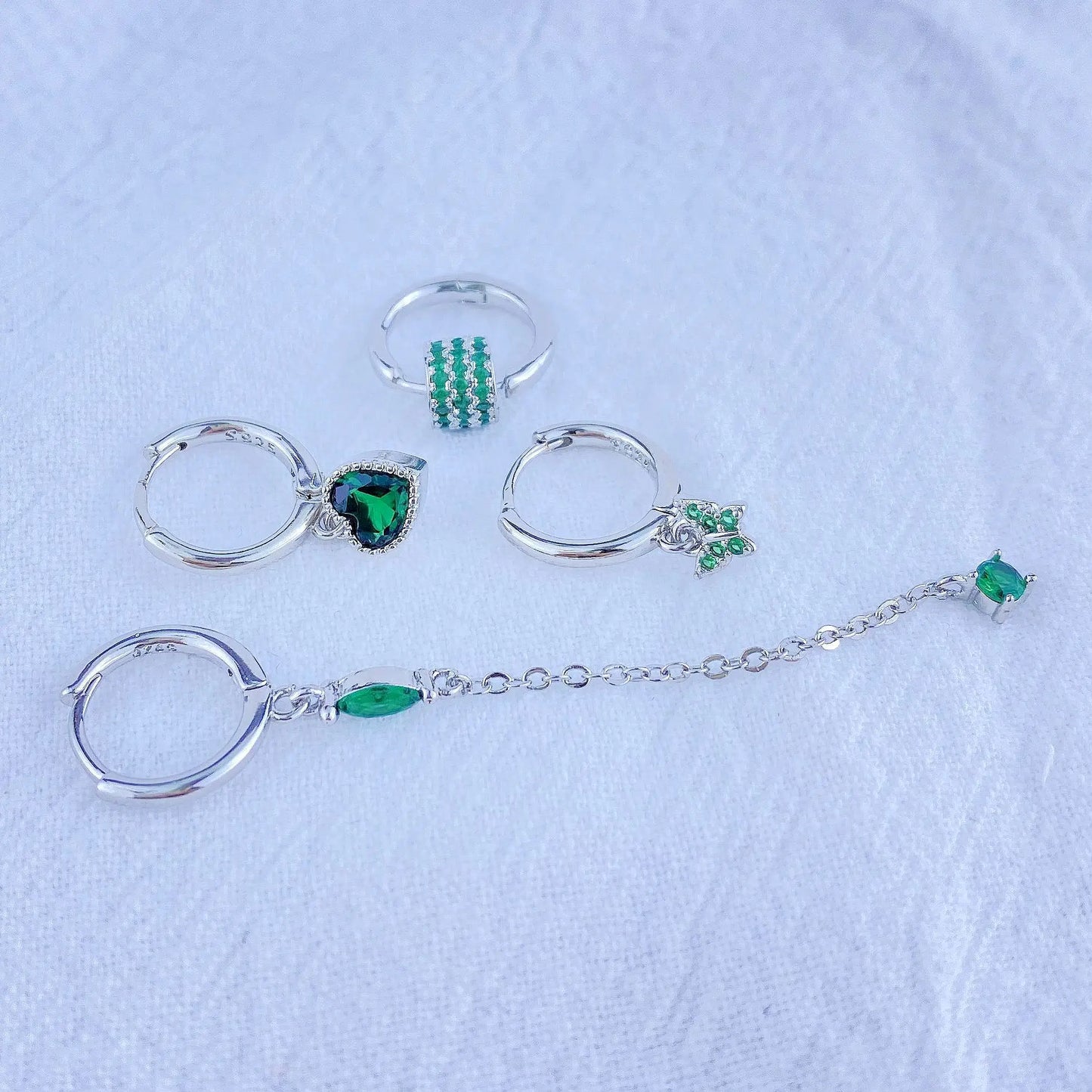 925 Sterling Silver Green Crystal CZ Hoop Earrings for Women | 2023 Luxury Gold Small Huggie Earrings | Fashion Piercing Jewelry - Floq & Raman