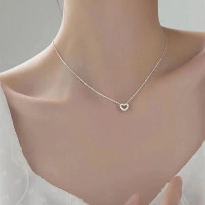 100% 925 Sterling Silver Simple Zircon Heart Pendant Clavicle Chain Necklace Women Classic Fashion 14k Gold Plating Jewelry - Floq & Raman