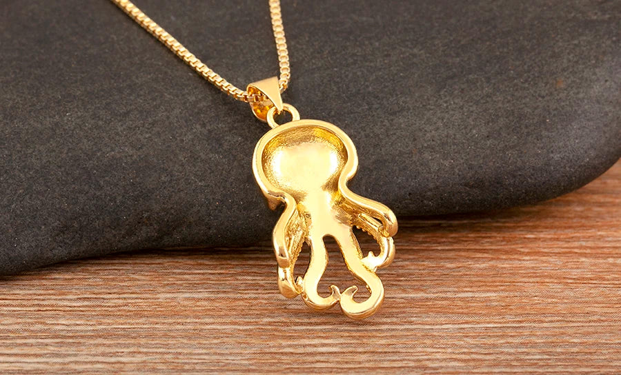 Trendy Cool Style Octopus Shape Charm Pendant Necklace For Female Male Copper Inlaid Zircon Jewelry Daily Party Gifts - Floq & Raman