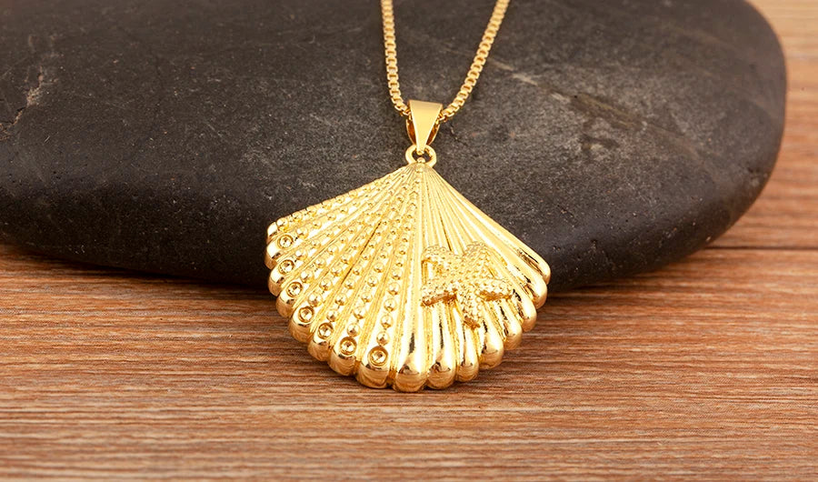 New Fashion Lucky Shell Shape Inlaid Pearl Crystal Zircon Pendant Necklace For Women Female 4 Styles Choice Jewelry Gifts - Floq & Raman