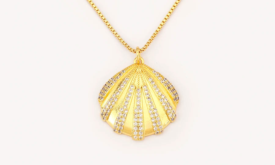 New Fashion Lucky Shell Shape Inlaid Pearl Crystal Zircon Pendant Necklace For Women Female 4 Styles Choice Jewelry Gifts - Floq & Raman