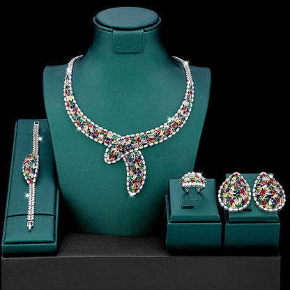 2024 Bridal Jewelry Set – 4-Piece Cubic Zirconia Necklace, Earrings, Ring & Bracelet for Women - Floq & Raman
