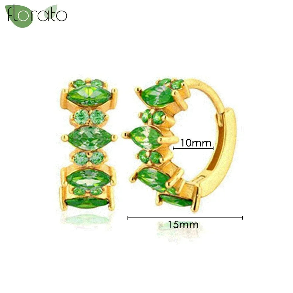 925 Sterling Silver Green Crystal CZ Hoop Earrings for Women | 2023 Luxury Gold Small Huggie Earrings | Fashion Piercing Jewelry - Floq & Raman