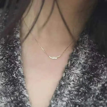 925 Sterling Silver 14K Gold Necklace Simple Glossy Flashing Diamond Arc Clavicle Chain Woman Simple Gift Temperament Jewelry - Floq & Raman