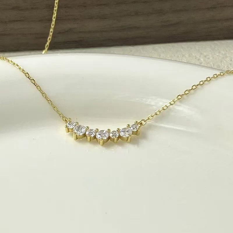 S925 Sterling Silver Simple Pavé Crystal Sparkling Clavicle Chain Necklace Women Light Luxury Wedding Jewelry Accessories - Floq & Raman