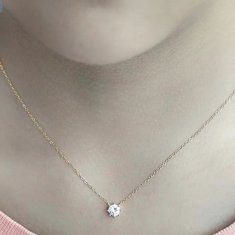 925 Sterling Silver 18k Gold Plated Necklace Versatile Single Sparkling Zircon Clavicle Chain for Women Wedding Jewelry - Floq & Raman