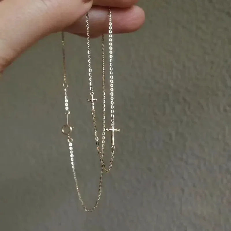 Ladies Cross Necklace S925 Sterling Silver Geometric Collar Chain Exquisite and Small Foldable Necklace Wedding Jewelry - Floq & Raman