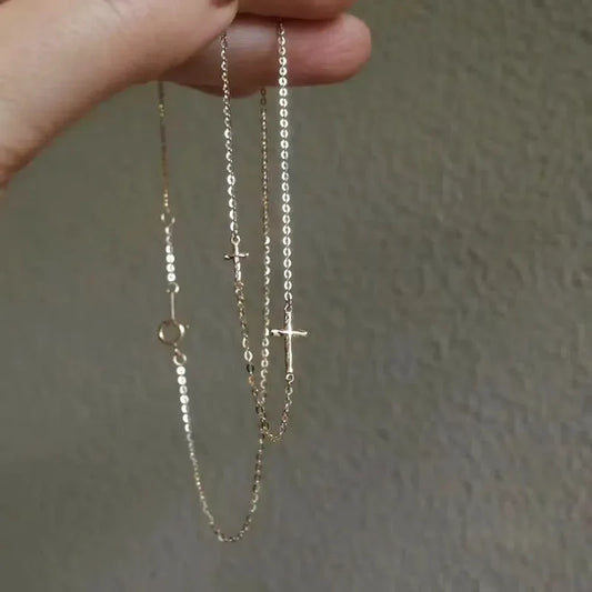 Ladies Cross Necklace S925 Sterling Silver Geometric Collar Chain Exquisite and Small Foldable Necklace Wedding Jewelry - Floq & Raman