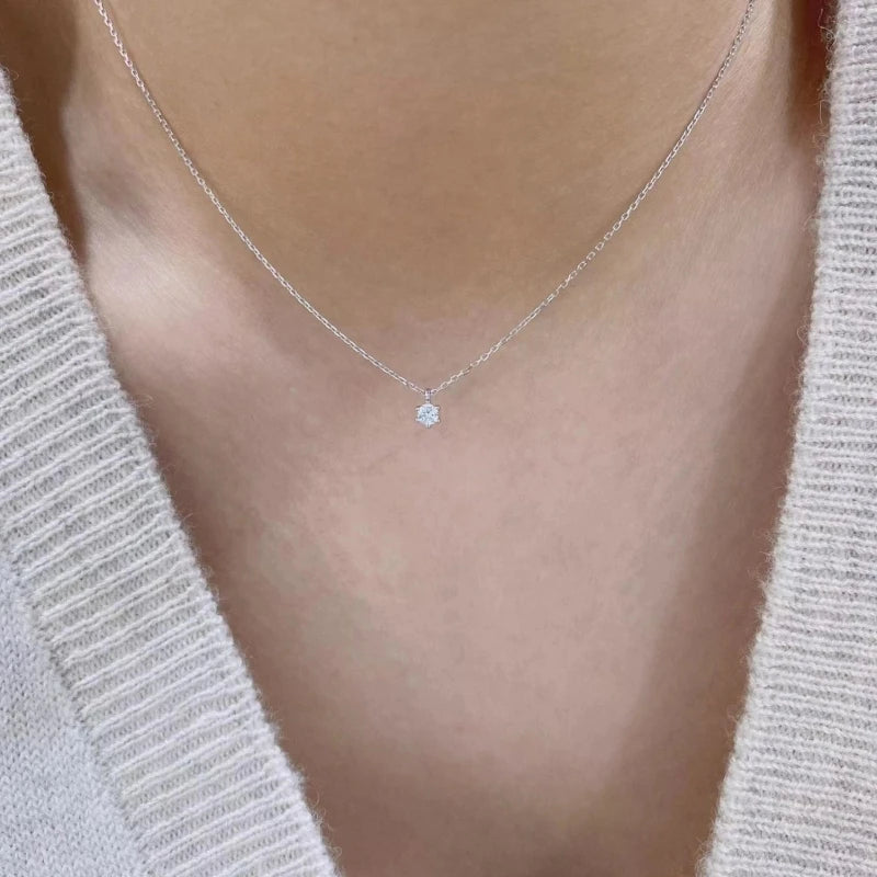 100% 925 Sterling Silver Geometric Zircon Pendant Necklace Women Fashion Elegant Party Jewelry Accessories - Floq & Raman